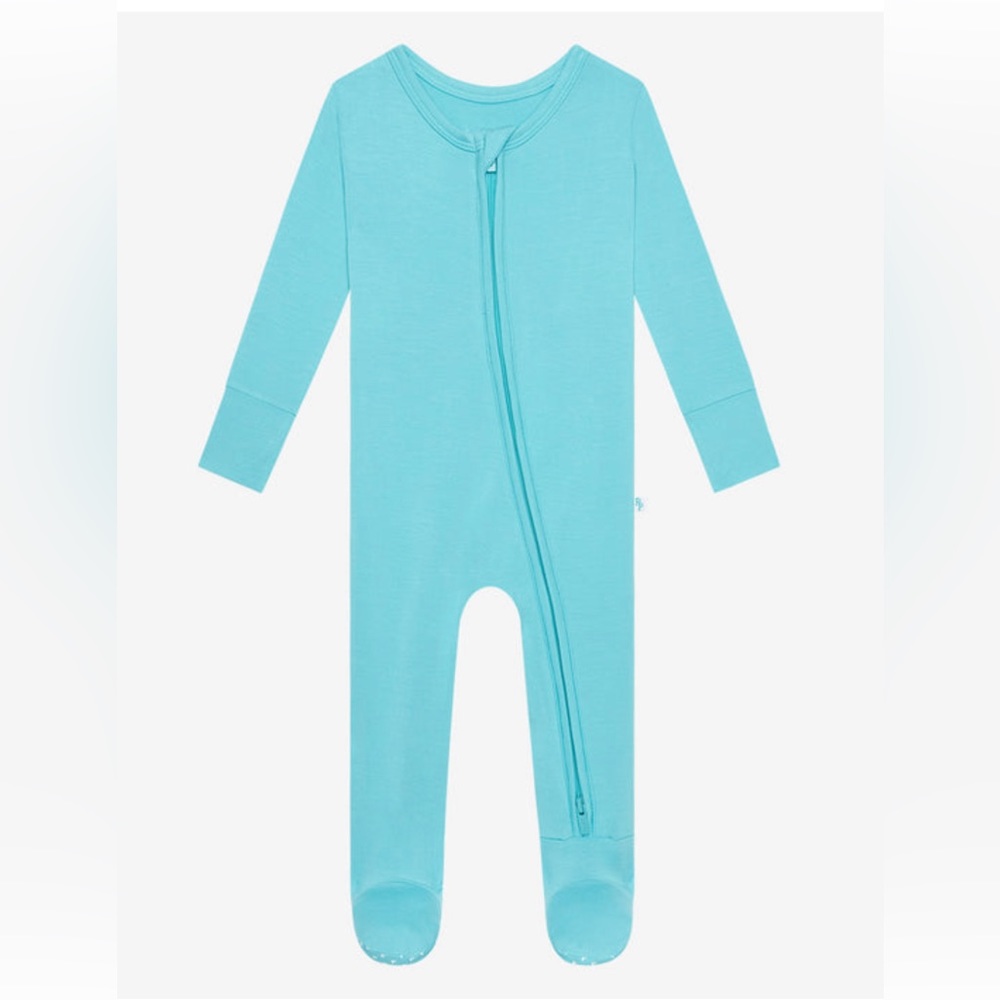 Bamboo Posh Peanut Electric Blue Footie Zippered Pajamas. 6-9 months